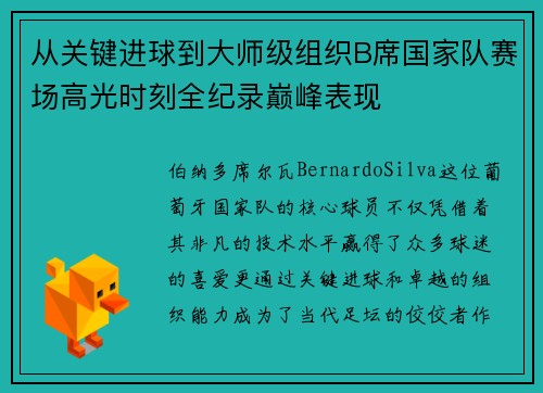 从关键进球到大师级组织B席国家队赛场高光时刻全纪录巅峰表现 从关键进球到大师级组织B席国家队赛场高光时刻全纪录巅峰表现
